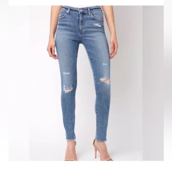 AGOLDE Sophie High Rise Skinny Distressed Jeans Blue Medium Wash Women’s Size 24 - Picture 1 of 8